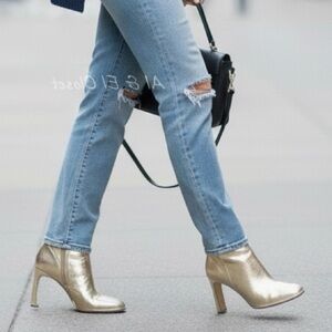 MICHAEL Michael Kors Kelsea Bootie Pale Gold Leather Heeled Ankle Boots 7.5 NWB